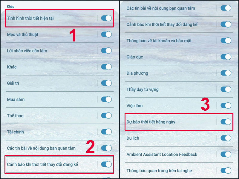 Gạt các thanh trạng thái sang trái để tắt toàn bộ thông báo thời tiết