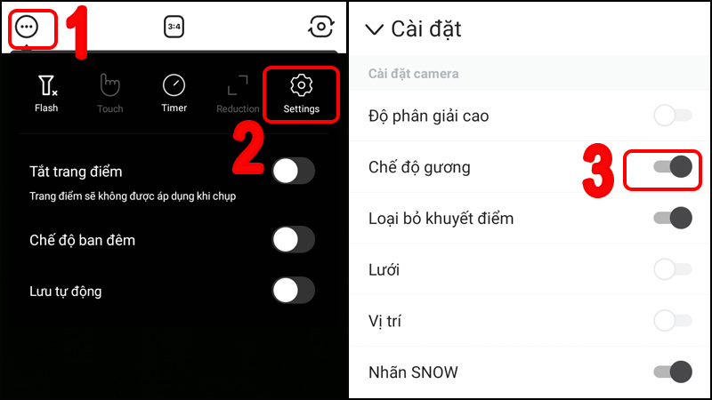 Chọn Bật Chế độ gương
