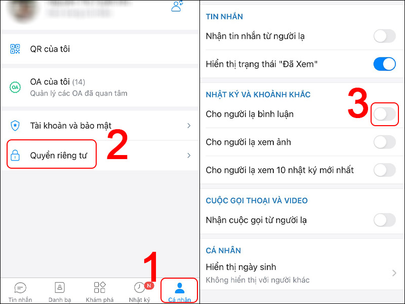 Cài đặt không cho người lạ xem tin nhắn