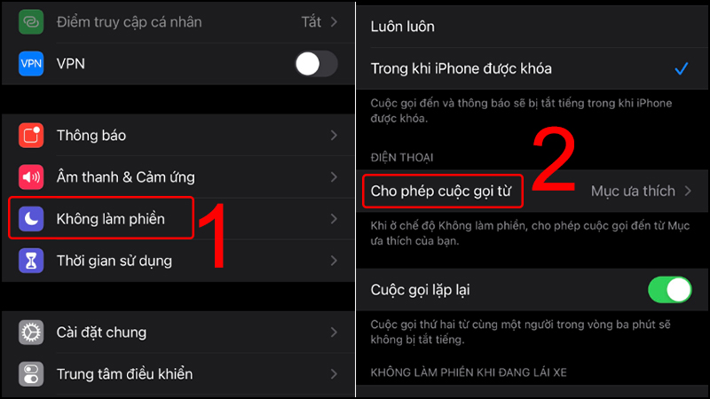 Truy cập tính năng không làm phiền