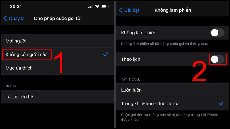 Chọn lịch không làm phiền