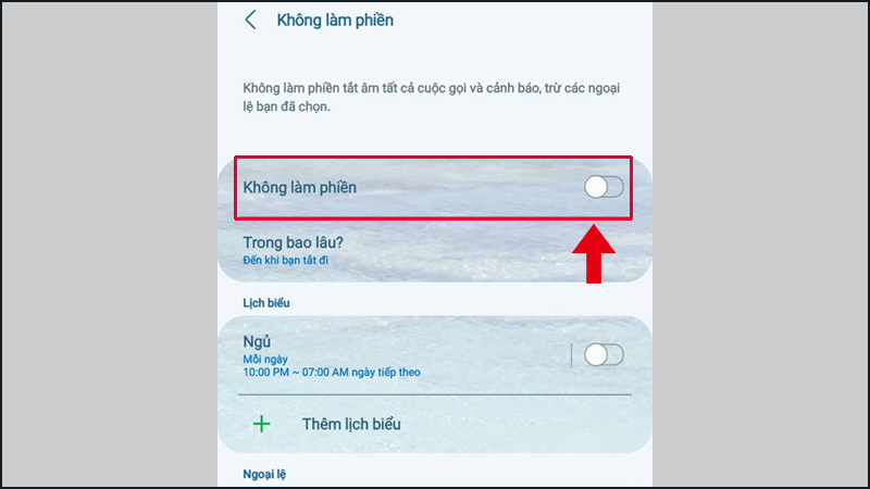 Gạt thanh trạng thái sang phải để bật chế độ