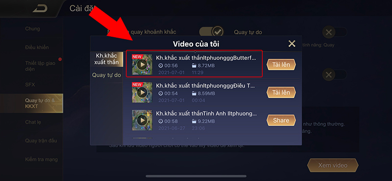 Chọn video muốn xem lại