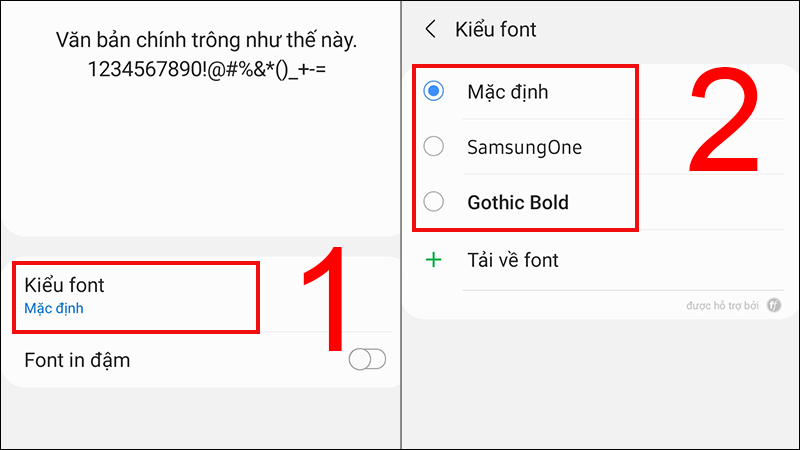 Lựa chọn kiểu chữ có sẵn