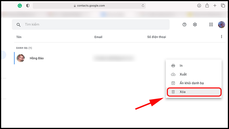 Xóa liên hệ khỏi danh bạ Gmail