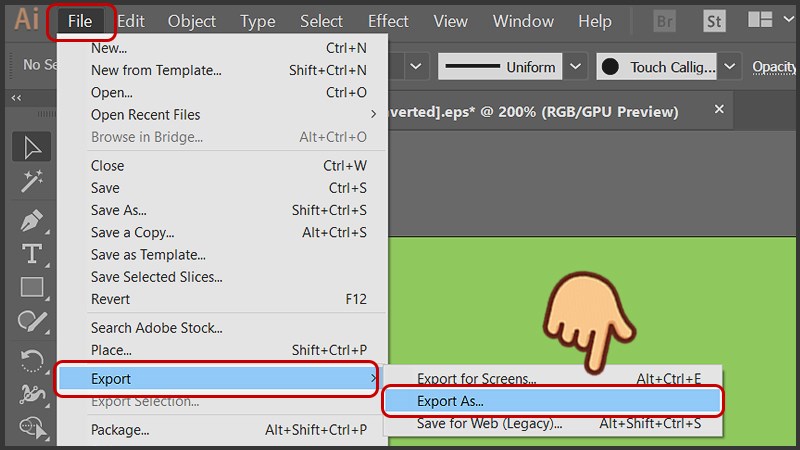 Từ menu chọn File > Export > Export As… Từ menu chọn File > Export > Export As…