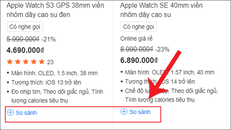 Chọn các sản phẩm bạn muốn so sánh