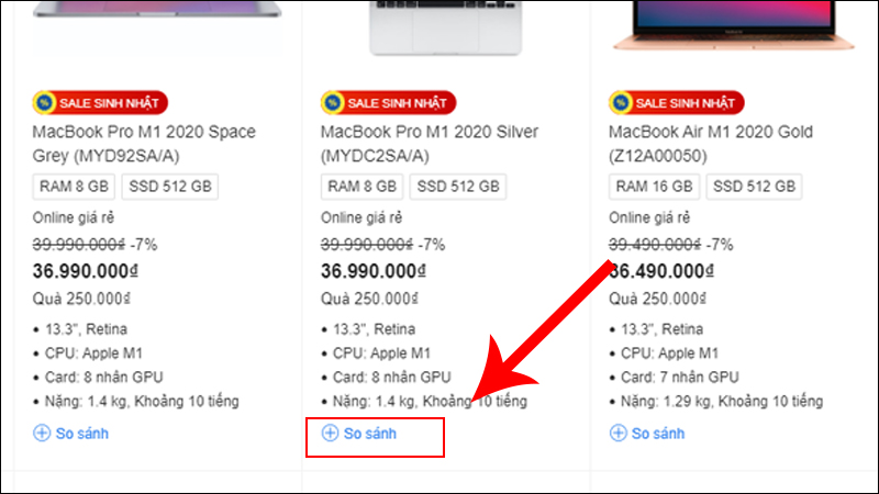 Chọn các dòng MacBook bạn muốn so sánh