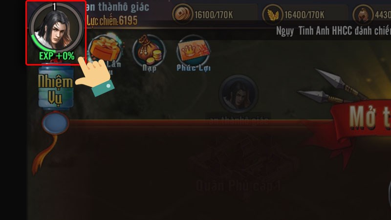 Nhấn vào Biểu tượng Avatar nhân vật ở góc trên bên trái màn hình Nhấn vào Biểu tượng Avatar nhân vật ở góc trên bên trái màn hình