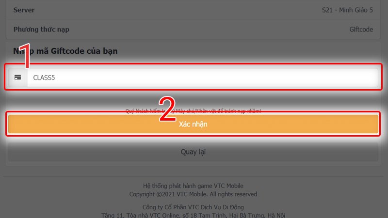 Nhập code và nhấn Xác nhận Nhập code và nhấn Xác nhận