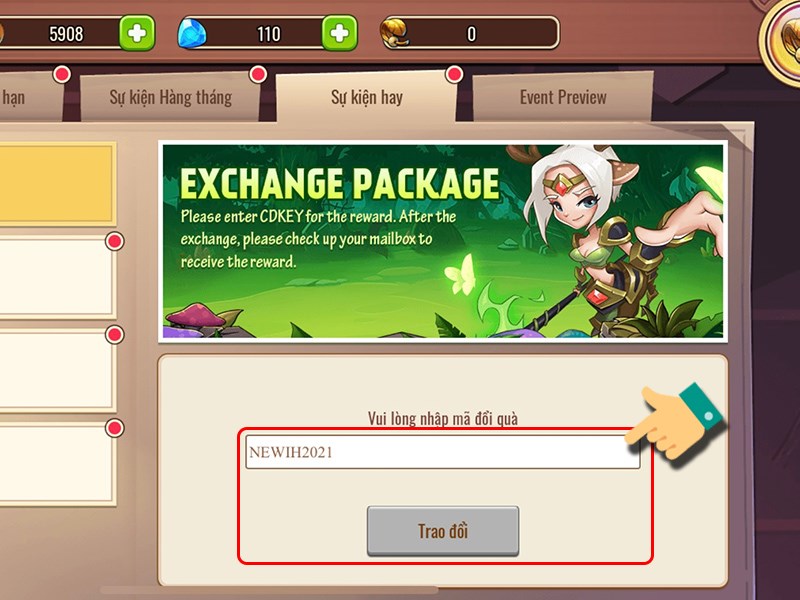 Nhập mã code để đổi quà Nhập mã code để đổi quà