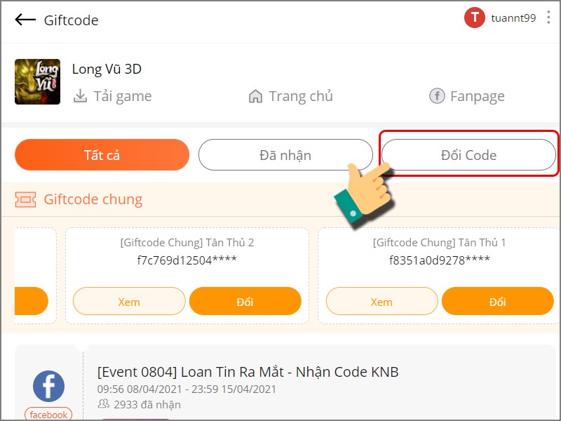 Chọn đổi code Chọn đổi code