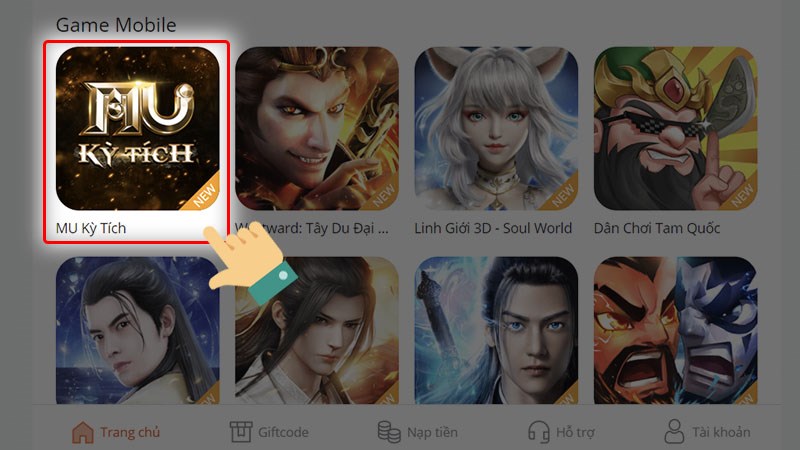 Chọn vào mục game MU Kỳ Tích Chọn vào mục game MU Kỳ Tích