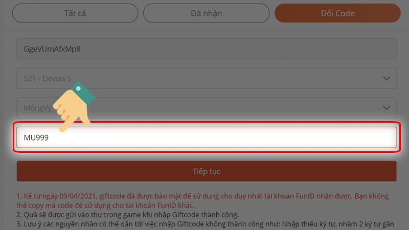 Nhập code vào ô bên dưới Nhập code vào ô bên dưới