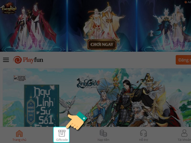 Nhấn vào giftcode Nhấn vào giftcode