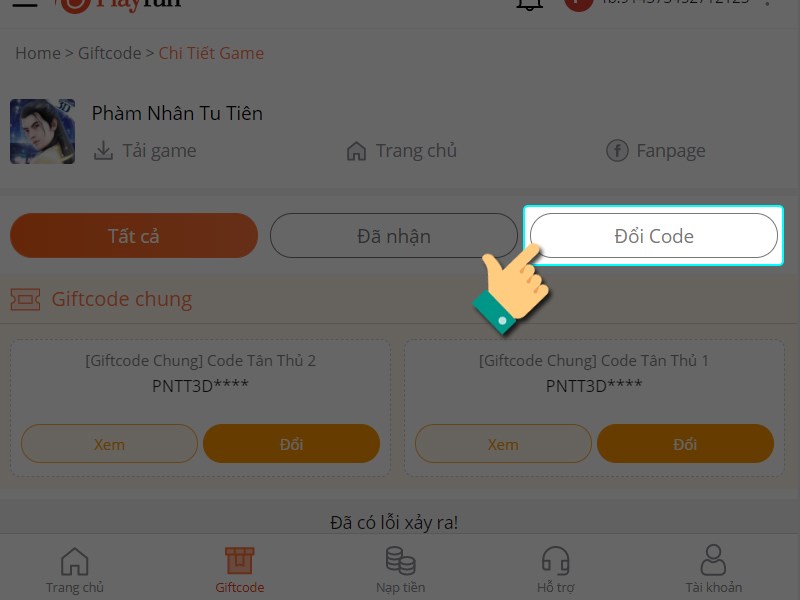 Chọn đổi code Chọn đổi code