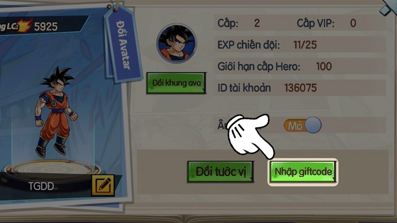 Chọn Nhập giftcode Chọn Nhập giftcode