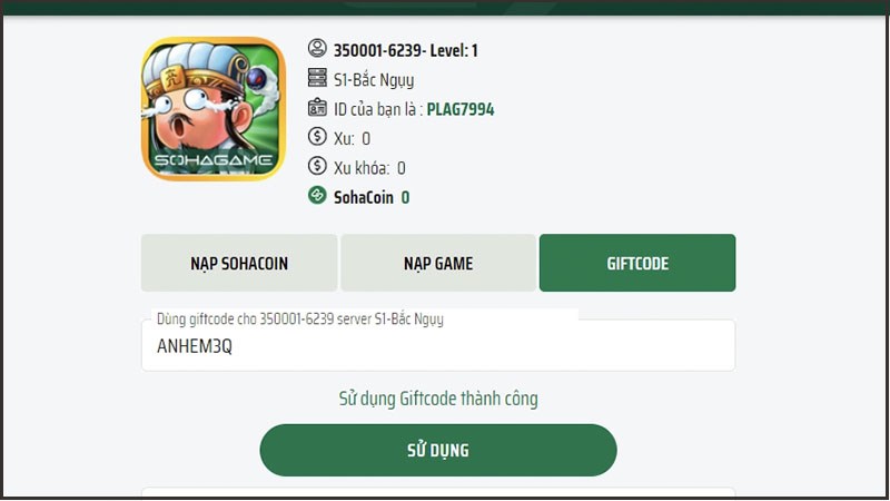Hệ thống sẽ thông báo cho bạn sử dụng code thành công Hệ thống sẽ thông báo cho bạn sử dụng code thành công