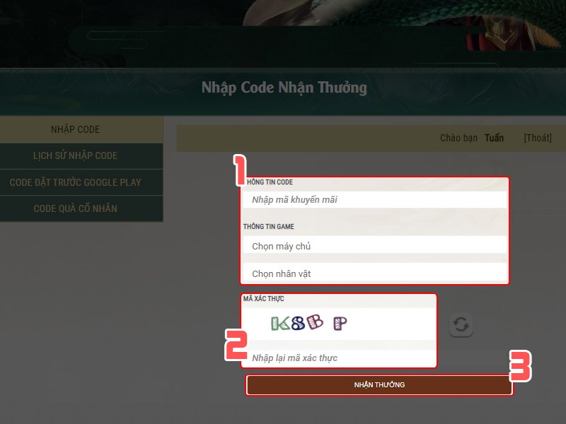 Điền mã code và nhận code Điền mã code và nhận code