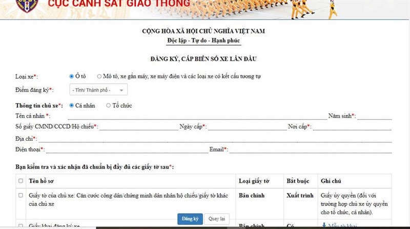 Từ 21/7 người dân có thể để đăng ký xe mới hoặc khai báo mất xe online Từ 21/7 người dân có thể để đăng ký xe mới hoặc khai báo mất xe online