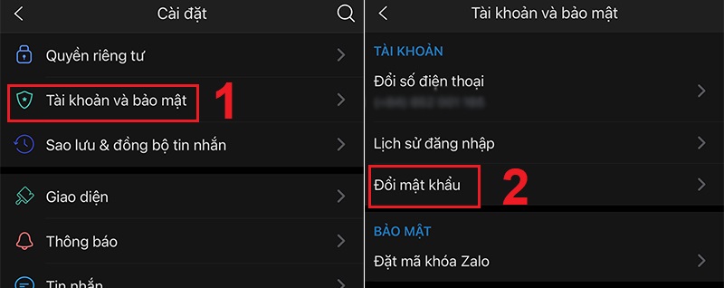 Mở mục Đổi mật khẩu