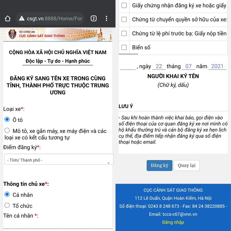 Đăng kí sang tên xe Đăng kí sang tên xe
