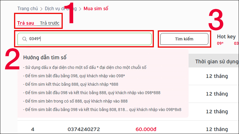Tìm kiếm số thuê bao muốn mua