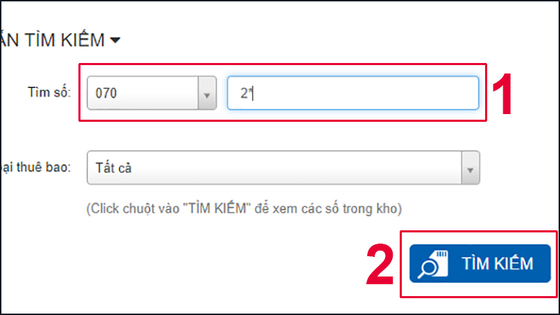 Nhập đầu số SIM bạn muốn mua vào ô trống