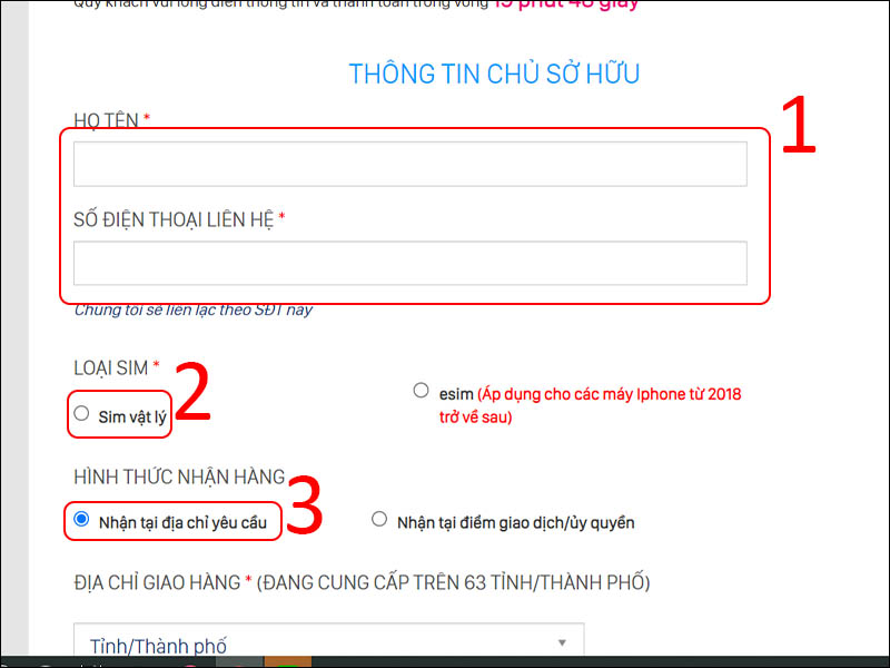 Điền đầy đủ thông tin