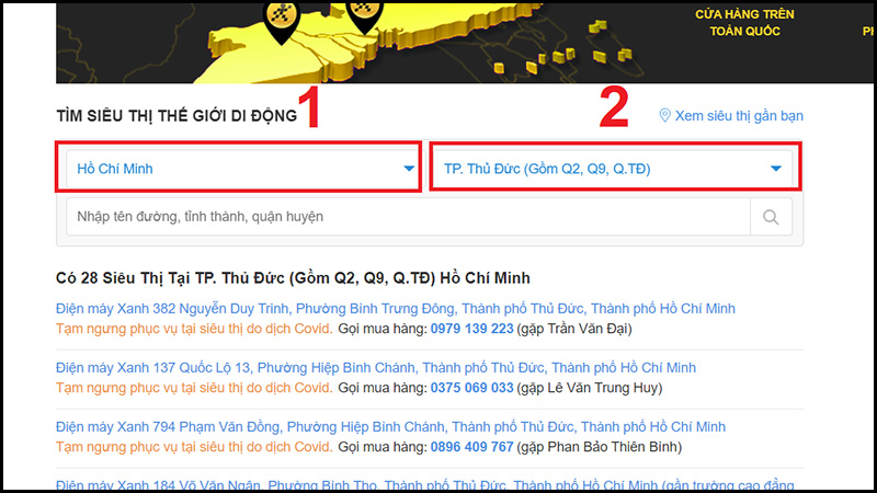 Chọn tỉnh/thành, quận/huyện bạn đang sinh sống