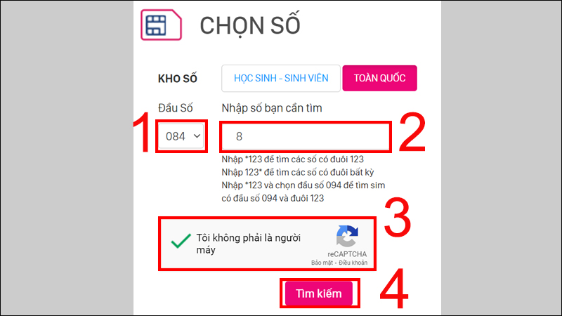 Tìm kiếm đầu số SIM mình muốn