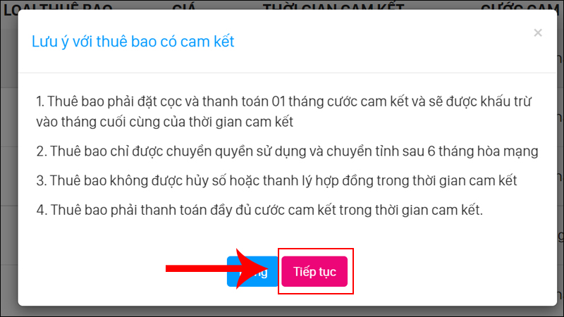 Đồng ý với cam kết từ VinaPhone