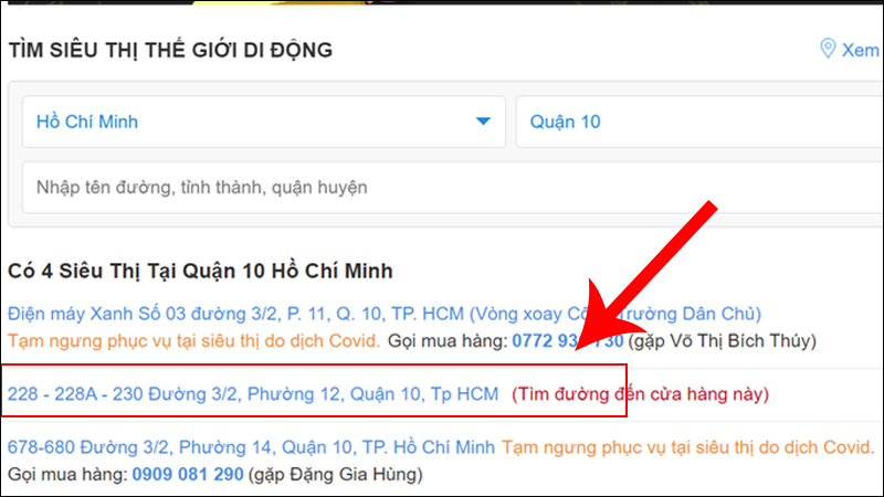 Chọn cửa hàng ở vị trí gần bạn nhất
