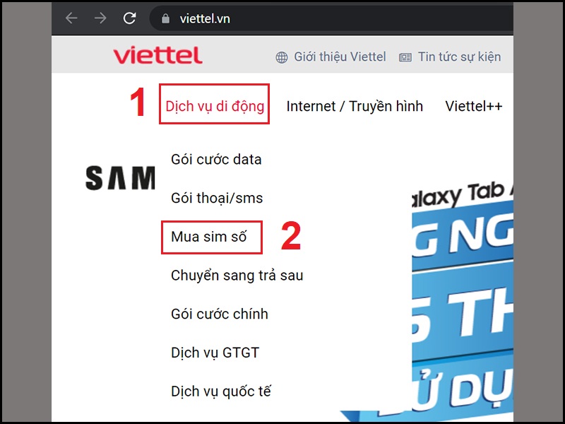Mở mục Mua sim số