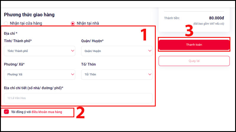 Điền Địa chỉ giao hàng và hoàn tất thanh toán