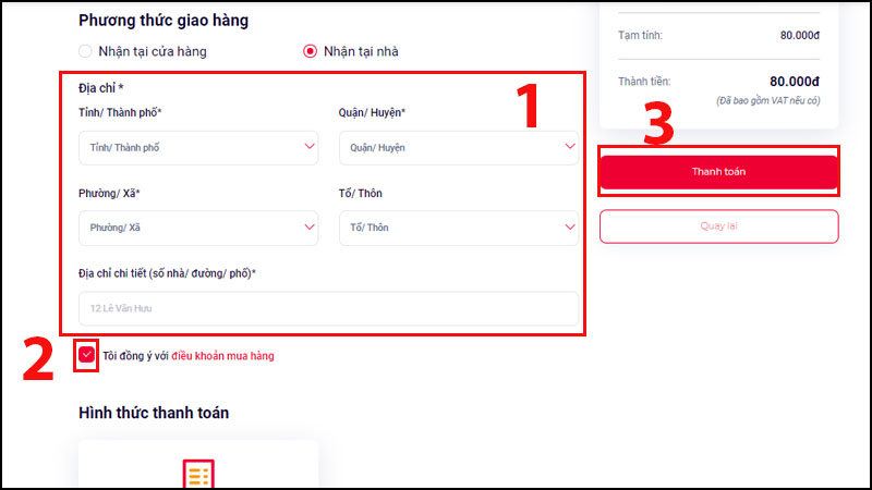 Nhập thông tin Địa chỉ giao hàng