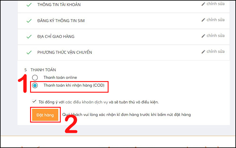 Chọn phương thức Thanh toán khi nhận hàng (COD)