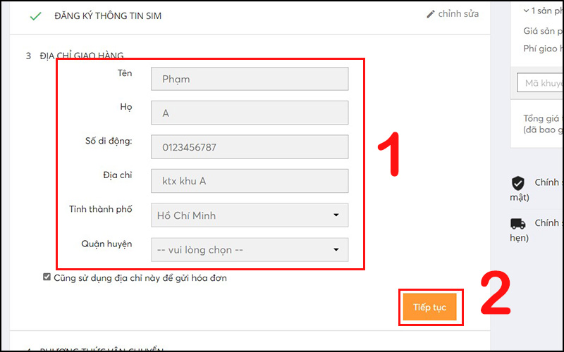 Nhập địa chỉ giao hàng