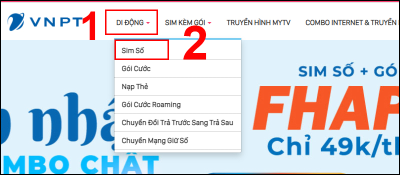 Vào mục Sim Số