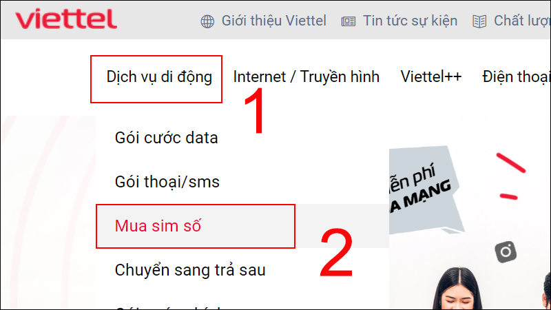 Truy cập vào website của Vietttel