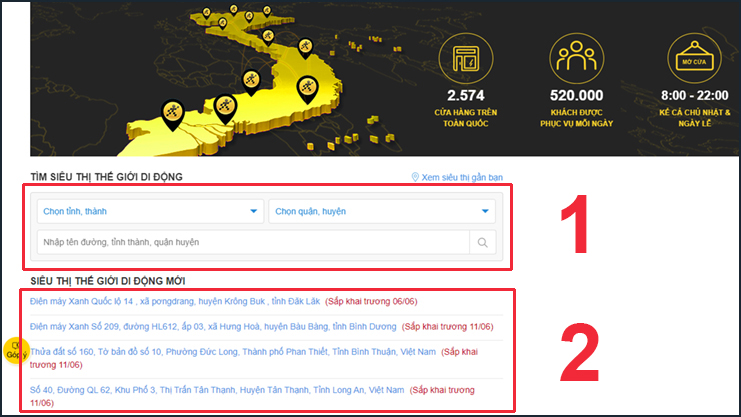 Chọn cửa hàng  gần bạn nhất để mua SIM