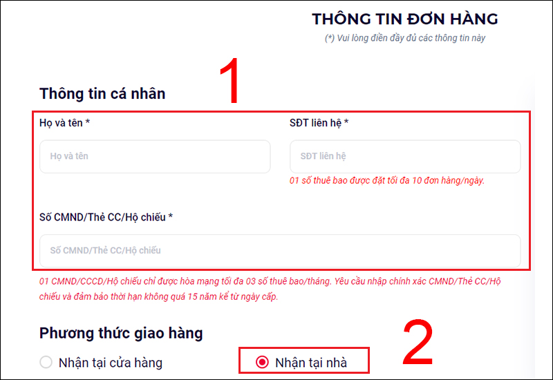 Nhập đầy đủ thông tin cá nhân