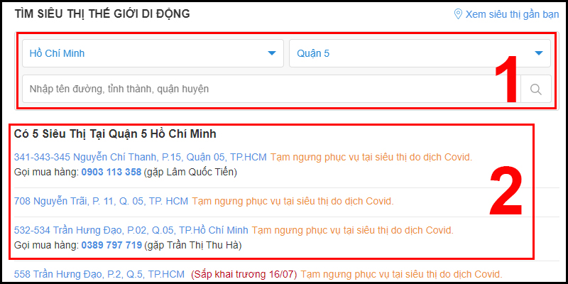 Tìm địa chỉ siêu thị  gần bạn nhất