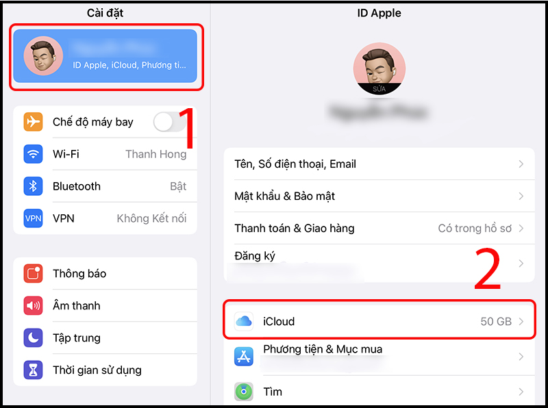 Truy cập vào mục iCloud