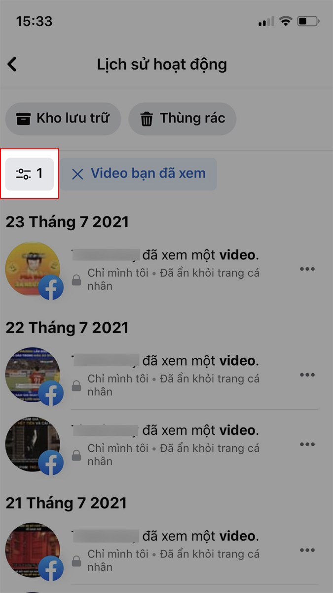 Nhấn vào biểu tượng bộ lọc Nhấn vào biểu tượng bộ lọc
