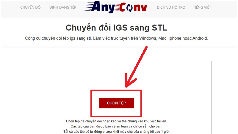 Truy cập website chuyển đổi và nhấn Chọn tệp