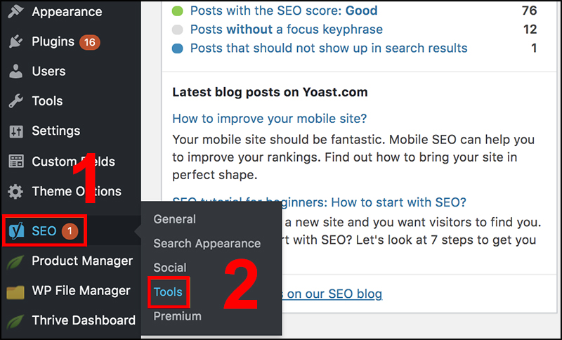 Chọn Tools trong mục SEO