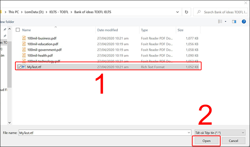 Chọn file RTF cần chuyển