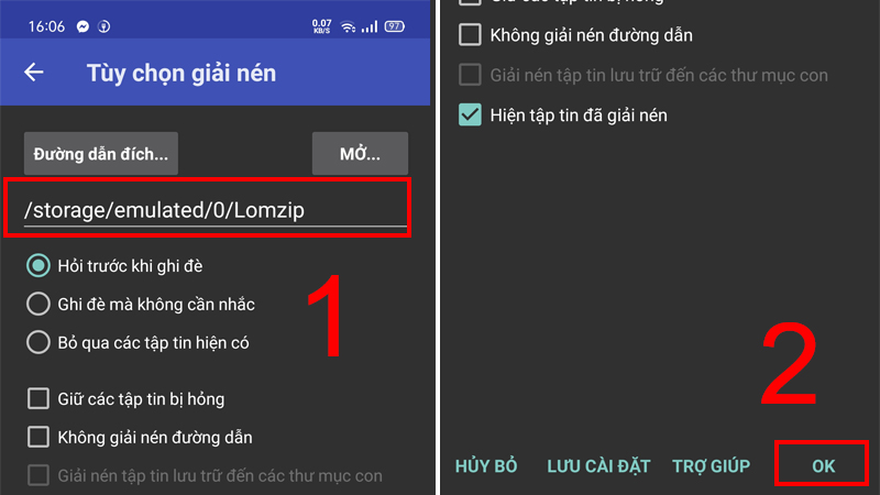 Chọn đường dẫn giải nén