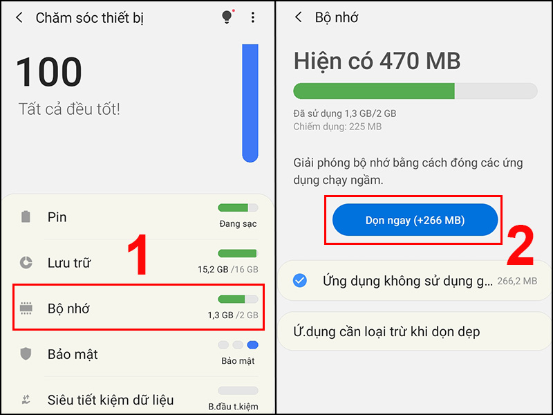 Nhấn vào nút Dọn ngay